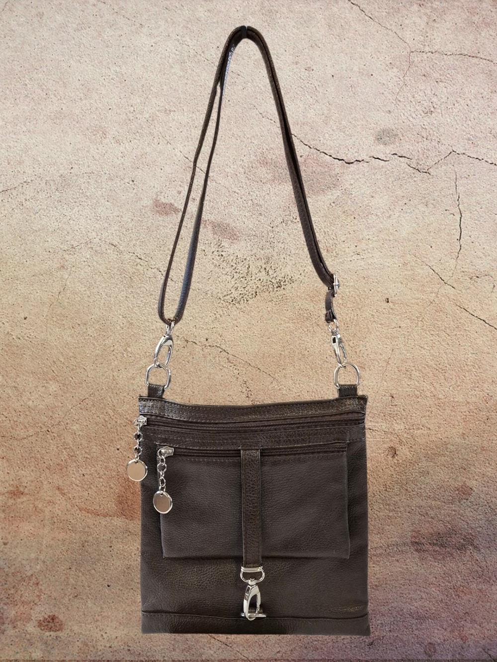 Borse In Pelle Women's Dark Brown Crossbody Bag with Front Pocket